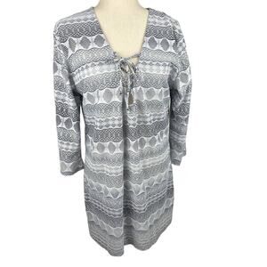 Portocruz Blue and White Sheer Lacy Cover Up or Tunic Size L EUC